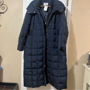 Cole Haan Women's 1X New Navy Hooded Maxi Puffer Coat
